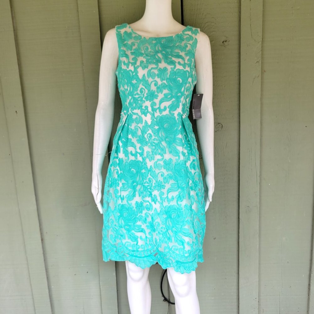 NWT DONNA RICCO Green Embroidered Lace Dress 4